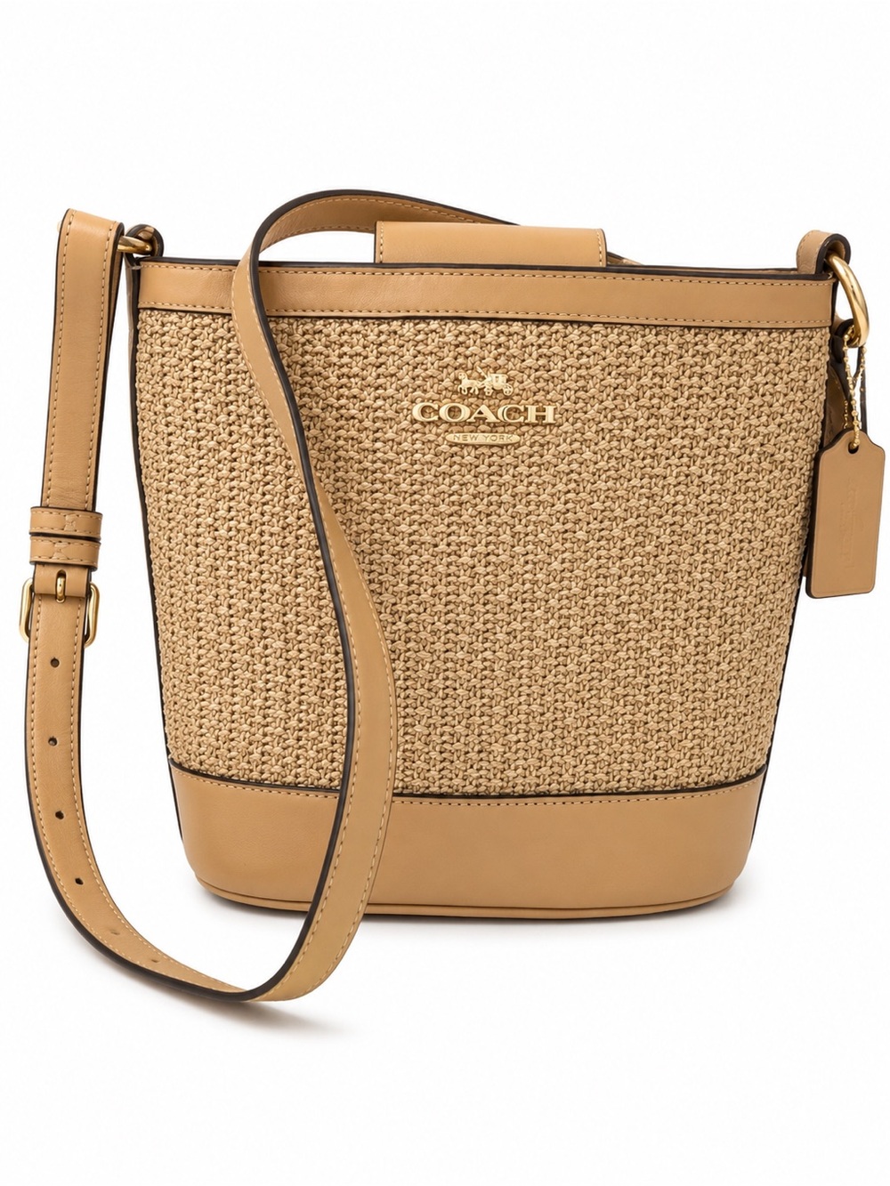 Coach Sophie Raffia Straw Bucket Bag CR349 Latte Multi Crossbody